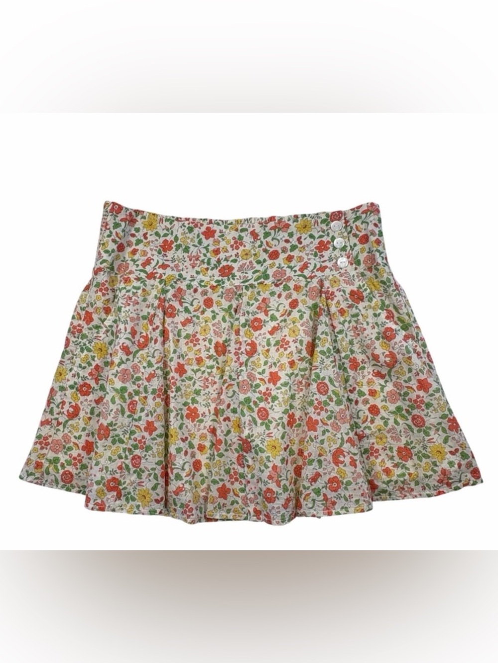 American Eagle Outfitters Floral Circle Skater Skirt - Coral, Green & Yellow